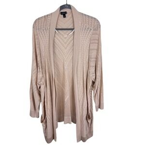 Torrid Womens Plus Size 4X Beige Pointelle Chevron Open Front Pockets Cardigan